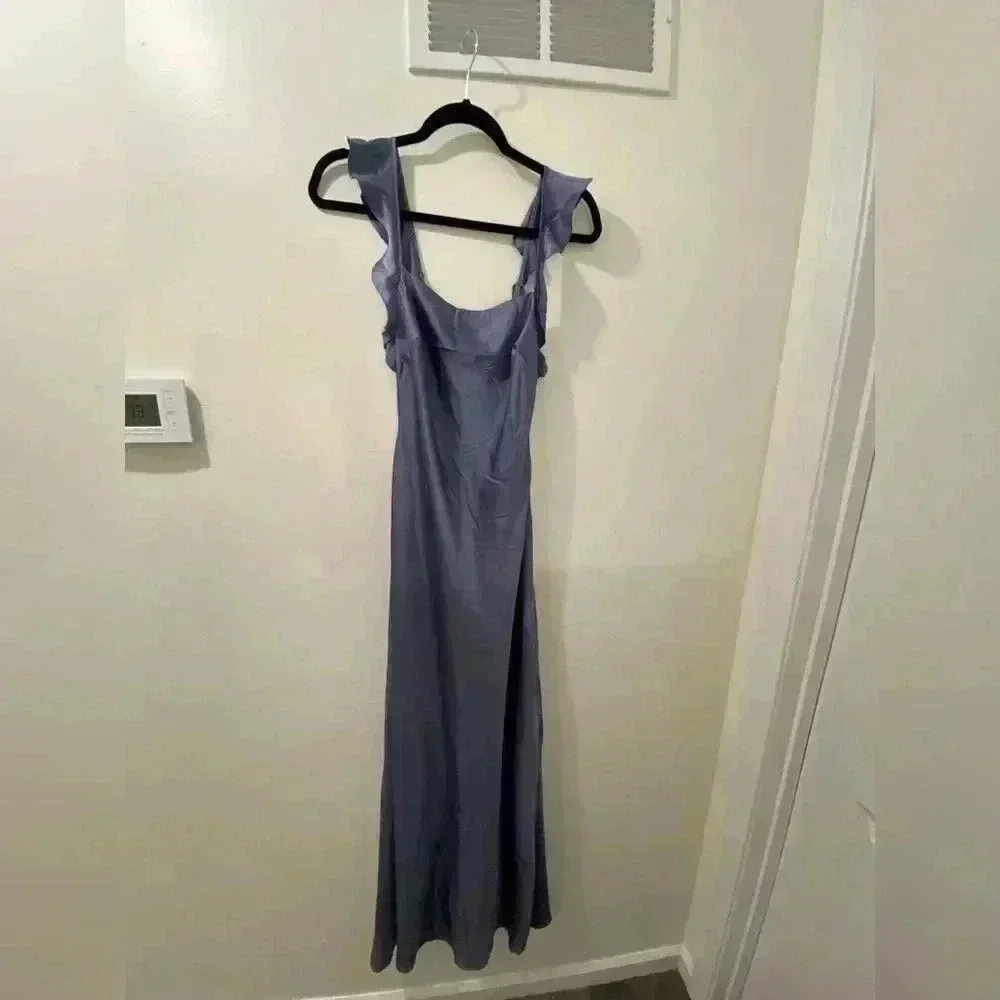 ASTR the Label BRYNA RUFFLE STRAP SATIN MAXI DRESS SZ XS slate blue - Picture 4 of 8